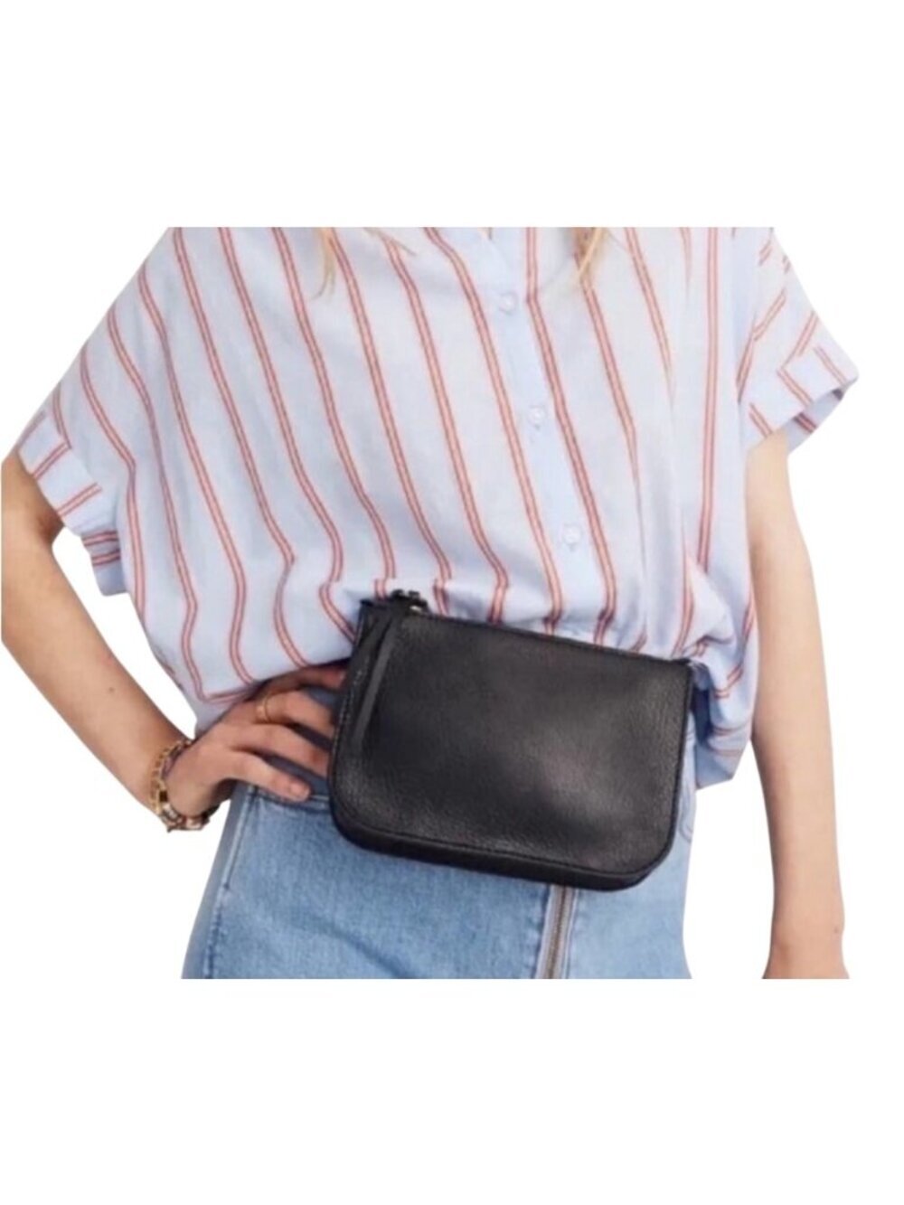 Madewell Black Leather belt Bag Adjustable Strap neutral school travel day bag